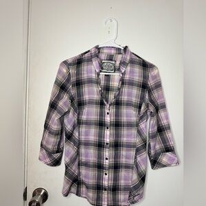 Vintage GUESS Women’s Lavender Plaid Button-Up Shirt